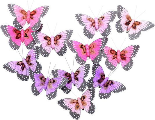 HNH Artificial Butterfly Decorations 3D Feather Papillon for Flower Bouquets Crafts Spring Butterfly Decor Ornaments - Ideal for Home & Garden（1801C）