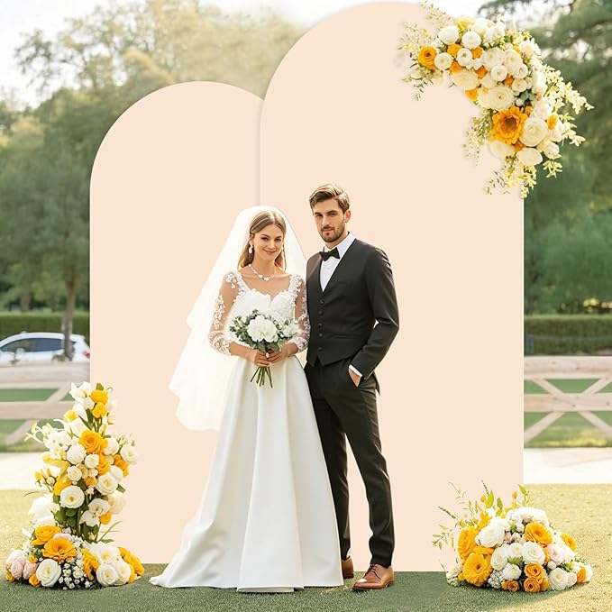 Set of 2 Wedding Arch Cover 6ft 7.2ft Beige Arch Cover Chiara Backdrop Covers Spandex Fitted Arched Stand Covers Balloon Arched Covers Stretchy Backdrop for Baby Shower Party Wedding Ceremony Decor