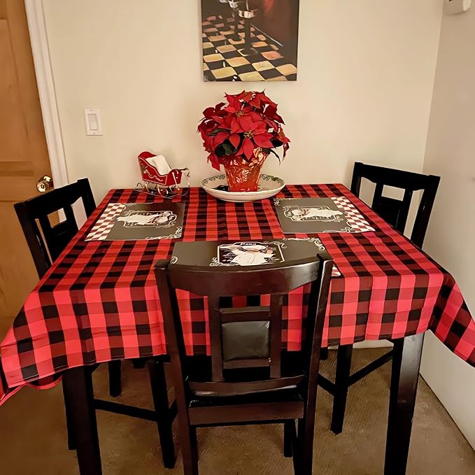 ShinyBeauty Square Tablecloth 60"X60" Black and Red Table Overlay Checkered Cotton Table Linen Farmhouse Table Cover Outdoor Tablecloths Buffalo Plaid Table Cloth