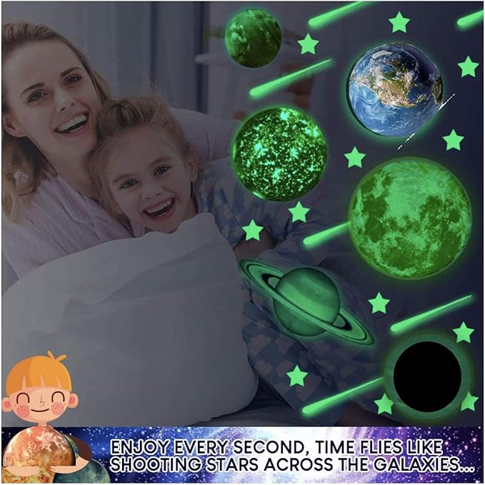 UNTOLD PLANETS 185+ PCS Glow in The Dark Stars and Planets 3D Realistic Ceiling Solar System for Kids Wall Stickers, All Glowing Planets Dwarf Pluto Moon Sun Galaxy Decor, Christmas Gift