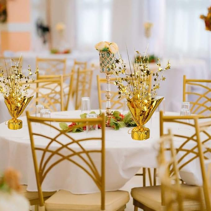 6 Pack Metallic Foil Spray Centerpiece Star Table Decoration Burst Table Centerpieces for Birthday Wedding Anniversary Graduation Holiday Party Supplies Decor, Gold