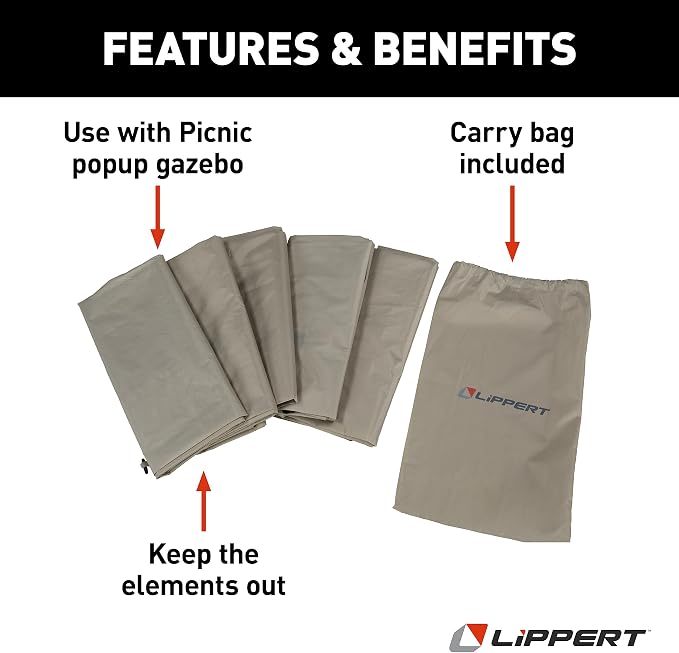 Lippert Picnic & Camping Popup Gazebo Tent Wind Panels, Side Walls for Privacy, Sand Color Water-Resistant 5-Pack, Convenient Carrying Bag - 2022114837