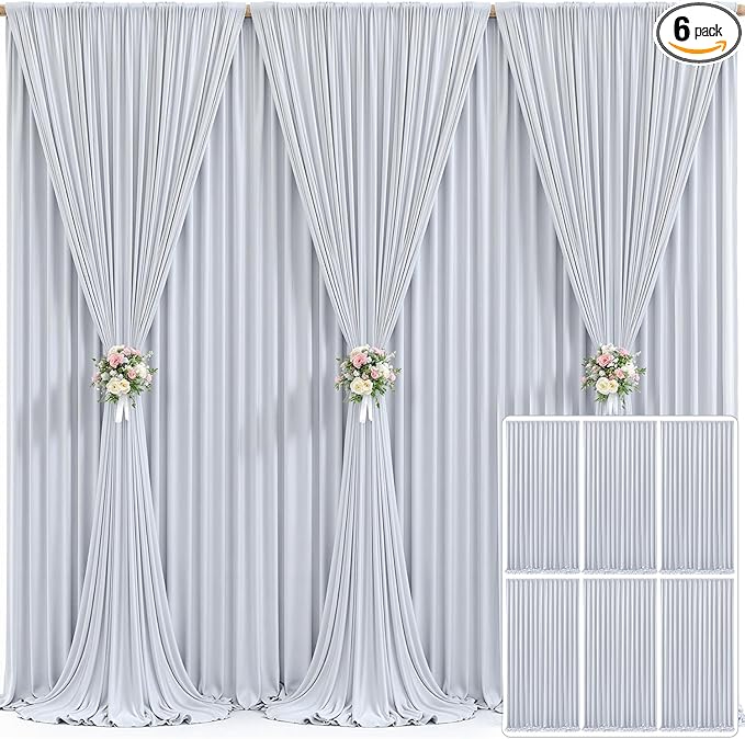 6 Panels Silver Grey Backdrop Curtain for Parties Wedding Wrinkle Free Silver Grey Photo Curtains Backdrop Drapes Fabric Decoration for Birthday Party Baby Shower 30ft(W) x 10ft(H)