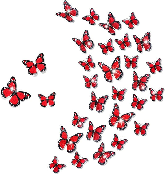 Chuangdi 48 Pcs Red Monarch Butterfly Decorations 3 Size Fake Butterflies Realistic Butterfly Craft Artificial Mariposas Wall Decor for Craft Wedding Home Birthday Party (3.2inch,4inch,4.7inch)