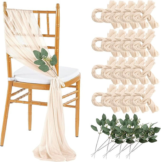 QueenDream Champagne Chair Sashes Wedding Chair Decorations: 50 Packs 8ft Sheer Bows Designed ChairSashes for Baby Shower Banquet Hotel ChairsDecor