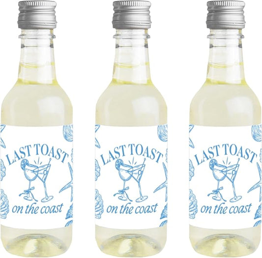 Big Dot of Happiness Last Toast on the Coast Mini Wine and Champagne Bottle Label Stickers, Beach Bachelorette Party Favor Gift for Coastal Bridal Shower - Set of 16