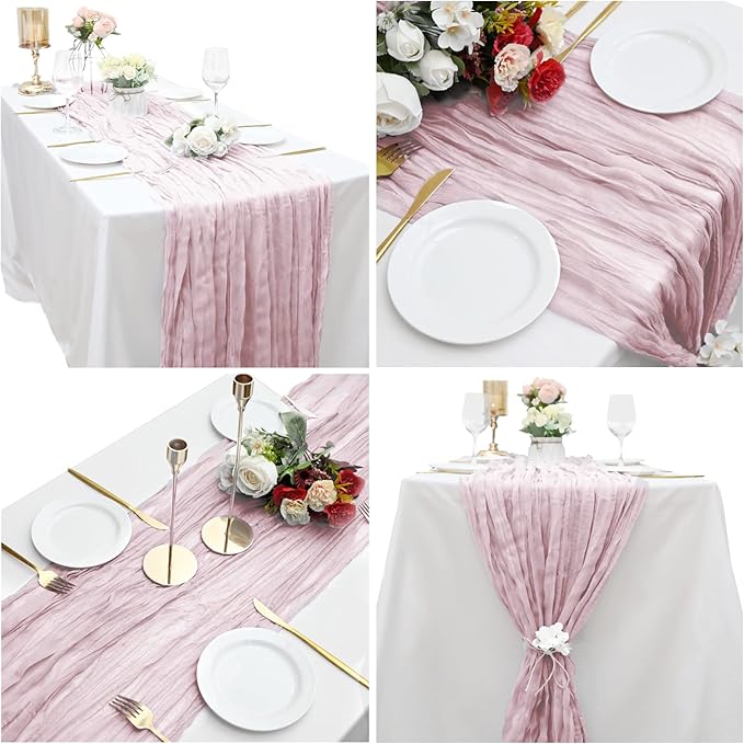 15 Pack Cheesecloth Table Runner 10Ft Pink Table Runner 35 x120Inch Cheese Cloth Table Runners for Wedding Anniversary Banquet Birthday Party Engagement Bridal Baby Shower Valentine's Day Table Decor