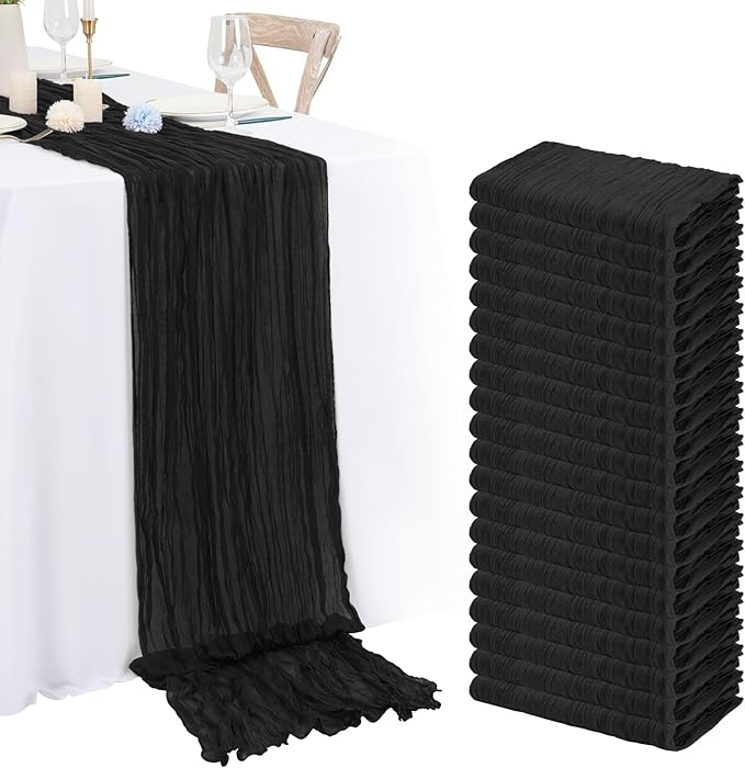 20 Pack Black Cheesecloth Table Runner 120 Inch 10FT Rustic Boho Gauze Cheese Cloth Table Runner for Wedding Party Baby Shower Thanksgiving Christmas Decoration