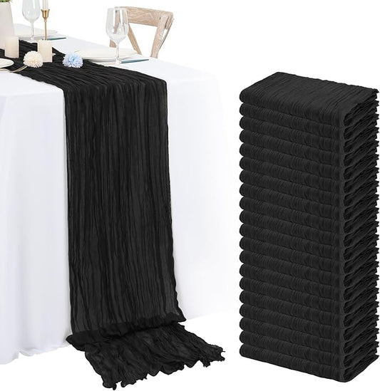 20 Pack Black Cheesecloth Table Runner 120 Inch 10FT Rustic Boho Gauze Cheese Cloth Table Runner for Wedding Party Baby Shower Thanksgiving Christmas Decoration