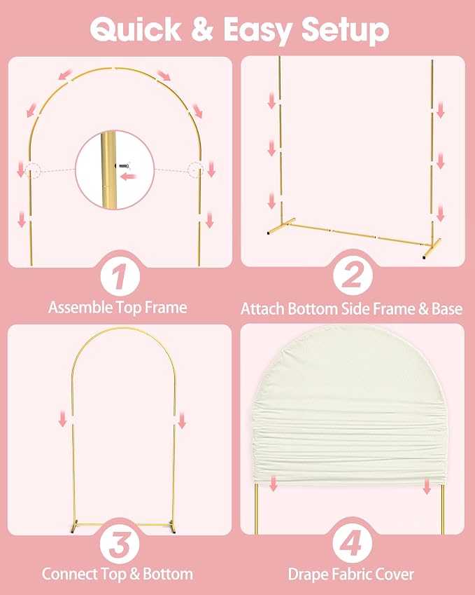 Pureegg Arch Backdrop Stand and Cover Set - 7.2FT Gold Metal Frame with Beige Fabric Cover, Easy-to-Assemble Wedding Arch Stand for Parties and Celebrations