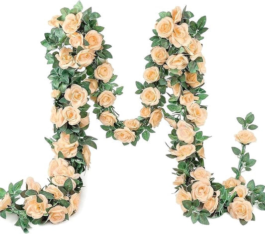 YRIOWMI 10PCS Fake Rose Garland, 7.5Ft Artificial Vines Flowers Hanging Rose Vine forfor Table Wedding Backdrop Arch Wall Party Mantle Festival Decor (Champagne)
