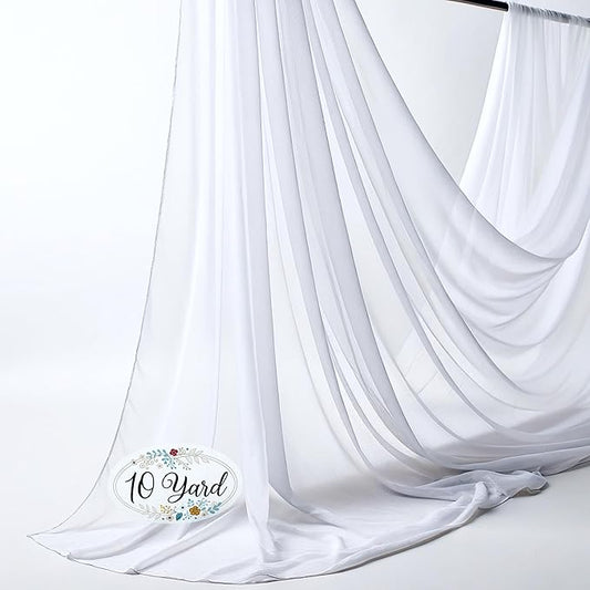 Chiffon Draping Fabric by The Yard - 10 Yards | Soft Sheer White Fabric for Draping Extra Long | Ideal for Wedding Arch, Drape, Event Decor, and Dresses - White 10 Yard
