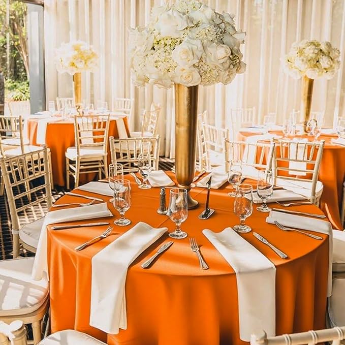 8 Pack Orange Round Tablecloth 90 Inch Orange Table Cloth for Round Tables,Washable Polyester Stain and Wrinkle Resistant Decorative for Wedding Party Dining Banquet