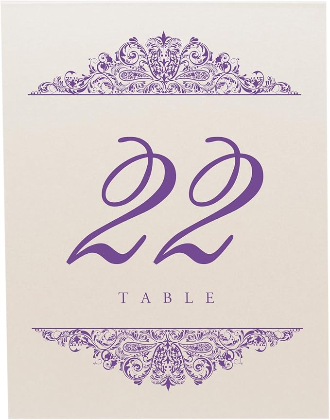 Paisley Wedding Table Numbers (Select Color/Quantity), Champagne, Purple, 1-15, Double Sided, Tent or Use in a Stand, Great for Parties & Restaurants - Made in the USA