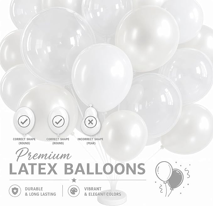 White Balloon Column Stand Kit Set of 2 Included-Pearl white Globos Blancos alloon Sticks with Base&Pole,Backdrop Decoration for Wedding Bridal Baby Shower Birthday,Anniversary Party