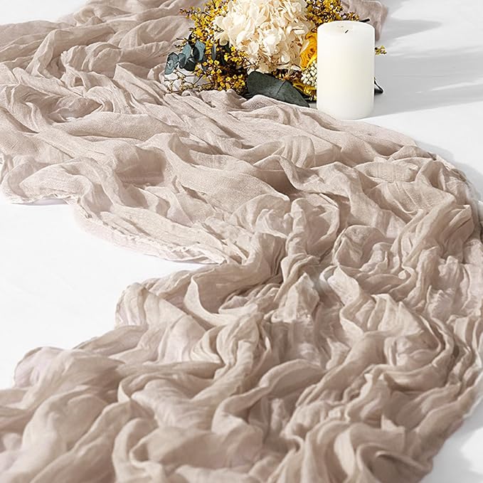 15 Packs Cheesecloth Table Runner - Grey, 10 Ft Brown Grey Rustic Gauze Boho Wedding Table Runner Decoration, 21.5x120in
