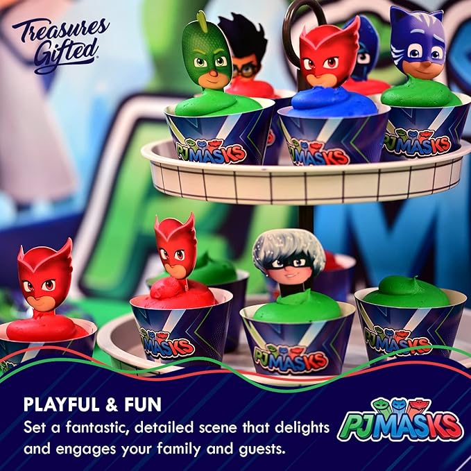Treasures Gifted Officially Licensed PJ Masks Birthday Decorations - Serves 16 Guests - Dinnerware Classic Set - PJ Masks Party Supplies - Plates, Napkins & Cups Set