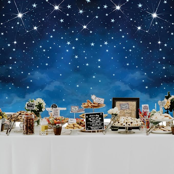 Renaiss Twinkle Twinkle Little Star Backdrop 9x6 ft Fabric Blue Starry Sky Photography Background for Nativity Display Baby Shower Birthday Party Decorations Photo Booth Props