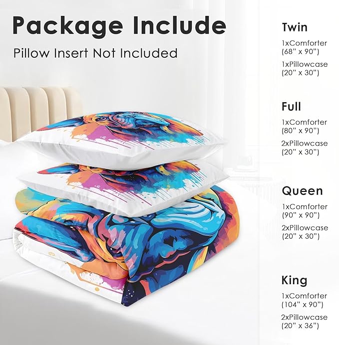 Pamnest Comforter Set Twin Size, Cute Dog Vintage Soft 2 Pcs Bedding for Kids and Adults, French Bulldog Colorful Comforter Set with Pillowcase, for Bedroom Bed Decor