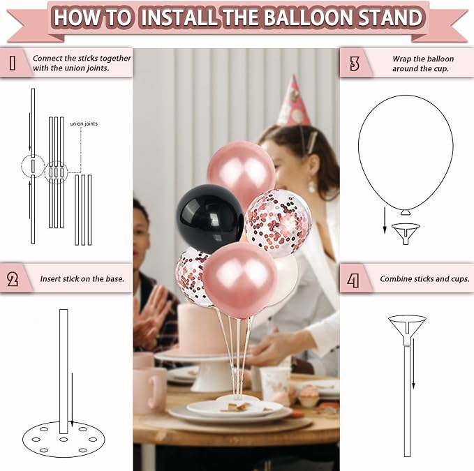 Guudmua 295 Pcs Black And Rose Gold Birthday Decorations, Birthday Decorations for Women or Girl Kit- Disposable Dinnerware Set with 25 Guest, Balloons, Sash, Tiara, Banner, Paper Pom Poms