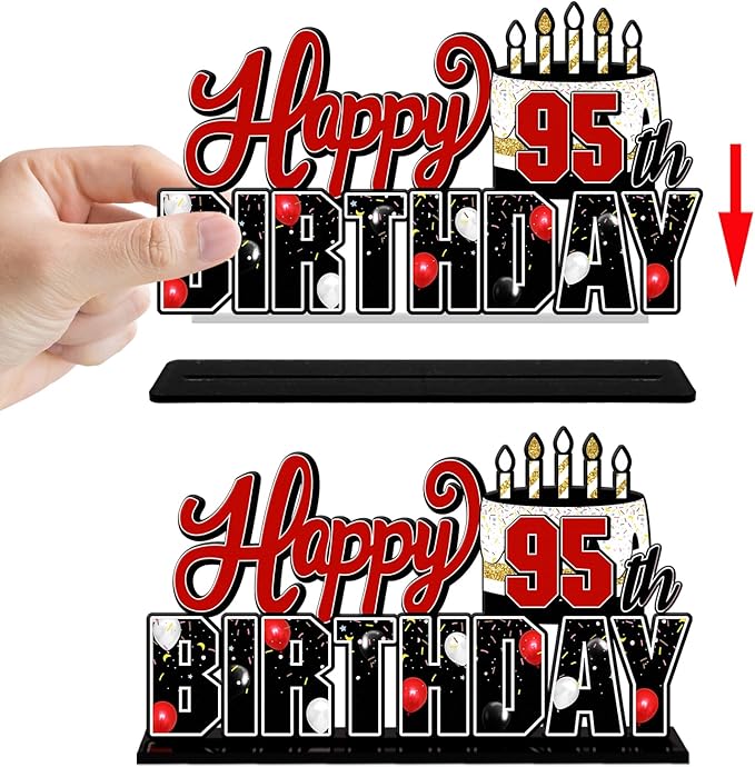 LINGTEER Happy 95th Birthday Red Acrylic Table Topper Centerpieces Set - Cheers to 95 Years Old Birthday 95th Bday Party Gift Decorations.