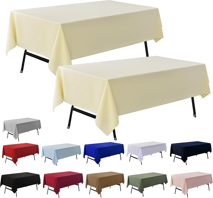 2-Pack 60x144 inch Beige Table Cloths, Solid Stain and Wrinkle Resistant Oblong Tablecloth, Premium Plain Weave Polyester Fabric Rectangle Table Linen Covers for Hotel, Banquet