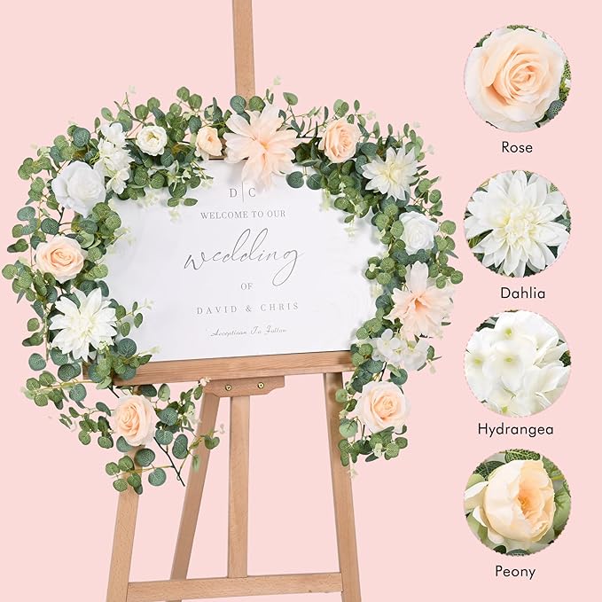 Waipfaru 6Ft Eucalyptus Greenery Garland with Flowers, Flower Rose Garland Decorations for Wedding Table Runner Centerpieces Backdrop Party Room Decor (White)