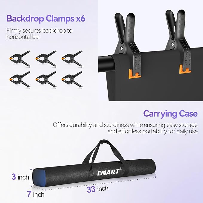 EMART 10 x 10 ft Adjustable Photo Backdrop Stand Kit with 15 x 10 ft Portable Black Backdrop, Background Holder Support System Kit for Photography, Party, Live Game, Interviews, YouTube, TIK Tok