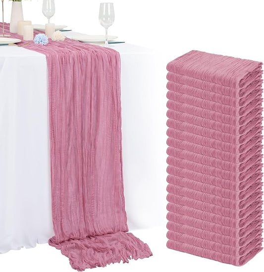 20 Pack Dusty Rose Cheesecloth Table Runner 120 Inch 10FT Rustic Boho Gauze Cheese Cloth Table Runner for Wedding Party Baby Shower Thanksgiving Christmas Decoration