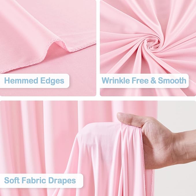 10 Panels Baby Pink Backdrop Curtains - Wrinkle Free Fabric Backdrop Curtain for Photoshoot, 10FT Wedding Party Photo Backdrop Drapes for Birthday Baby Shower Photography Stage Background Decorations