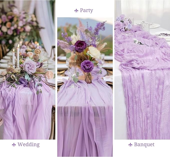 16 Pack Cheesecloth Boho Gauze 35120 Inch Rustic Romantic Long Table Runner for Wedding Party Bridal Shower Thanksgiving Christmas Decoration (Lavender)