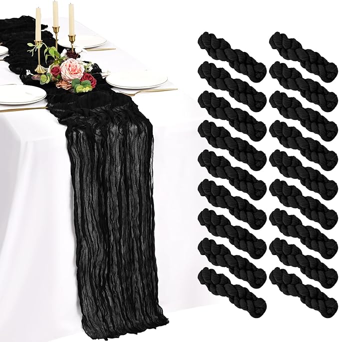 18 Pack Cheesecloth Table Runner 10FT Black Table Runner Boho Gauze Cheese Cloth Table Runners Long Rustic Sheer Table Decorations for Wedding Party Baby Bridal Shower Birthday Holiday Home
