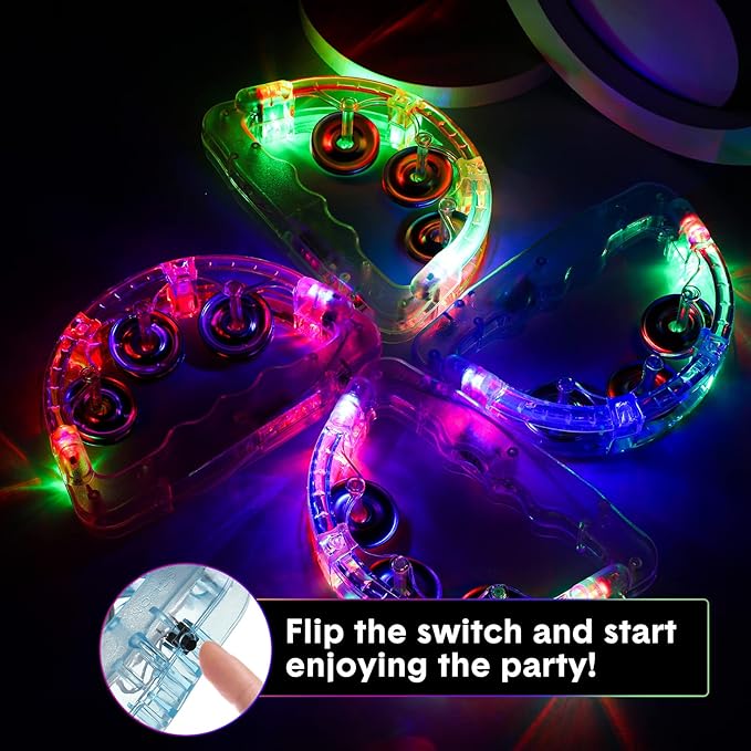 Yunsailing 24 Pack LED Light up Tambourines Musical Flashing Tambourine Toys Handheld Percussion Instrument Glow in The Dark Party Supplies for Teenagers Adults Wedding Party Favors