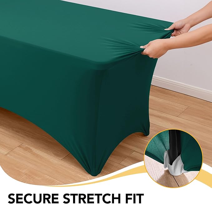 8-Pack Premium Hunter Green Spandex Tablecloths for 6ft Rectangle Tables, Stain & Wrinkle-Resistant, Washable Stretch Polyester Fitted Table Cover for Weddings, Banquets, Trade Shows Events
