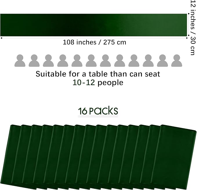ANECO 4 Pack Satin Table Runner 12 x 108Inch Long Bright Silk and Smooth Fabric Party Table Runner for Wedding Banquet Party Decoration- Forest Green