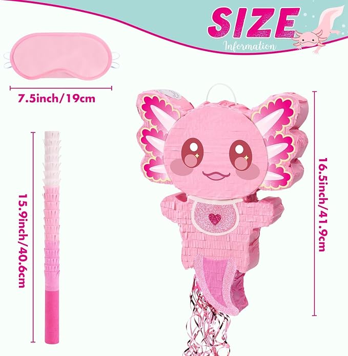 WERNNSAI Pink Axolotl Piñata - Axolotl Party Game Girl Pink Piñata Baby Shower Favors Under the Sea Birthday Party Decorations for Ocean Amphibious Animal Lovers Supplies
