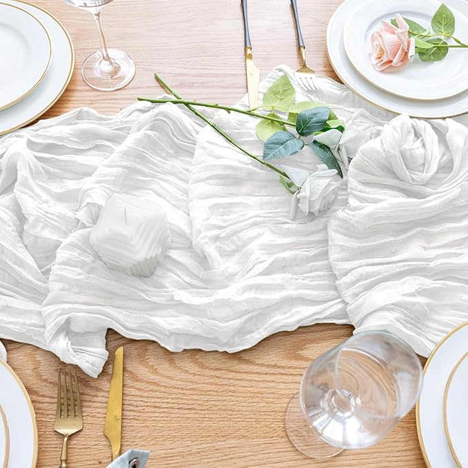 Wokceer Cheesecloth Table Runner 10FT Ivory White Boho Gauze Cheese Cloth Table Runner for Party Christmas Rustic Sheer Runners Easter for Baby Bridal Shower Wedding