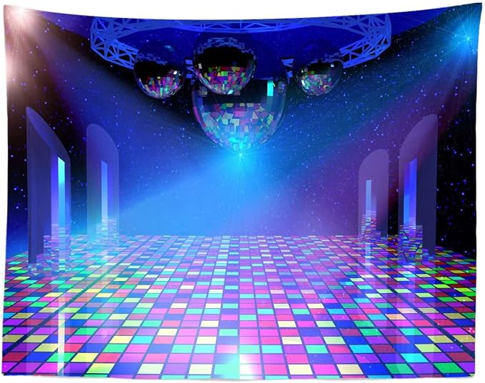 BELECO Vintage 70s 80s 90s Disco Ball Stage Backdrop 5x3ft - Night Club Neon Music Birthday Party Decorations - Let's Glow Crazy Studio Props