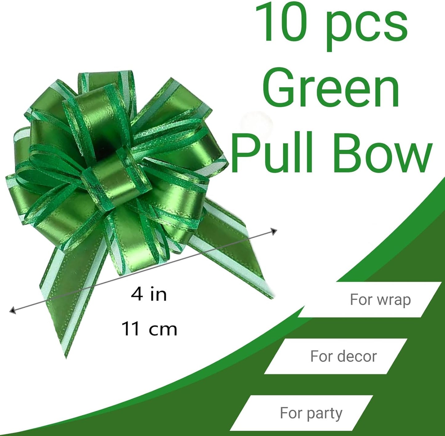 Small Pull Bows, 10 PCS 4 Inch Green Gift Bows for Wrapping,Basket, Wedding,Birthday Party,Flower Bouquet Decoration