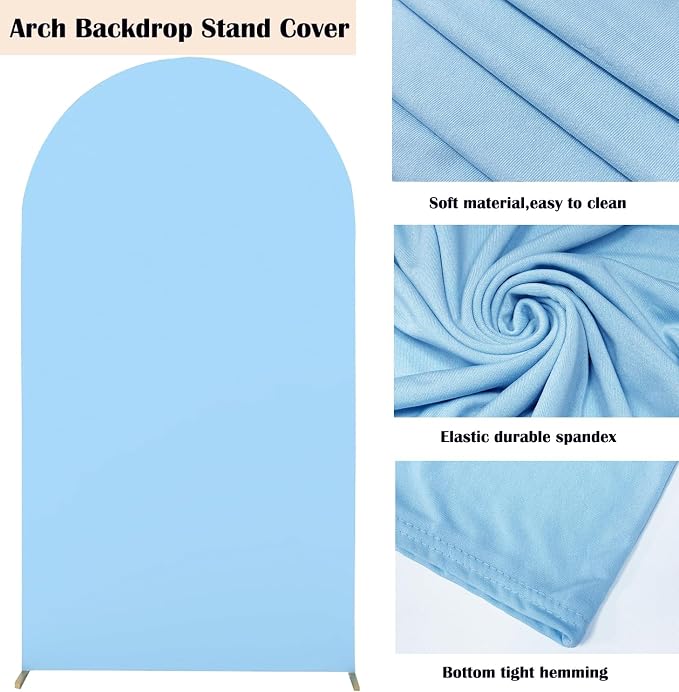 HAINARverS Wedding Arch Cover 7.2FT Spandex Fitted Stretchy Arch Stand Covers,2 Sided Round Top Chiara Backdrop Cover for Birthday Party Ceremony Banquet Baby Shower Arch Decoration(Baby Blue)