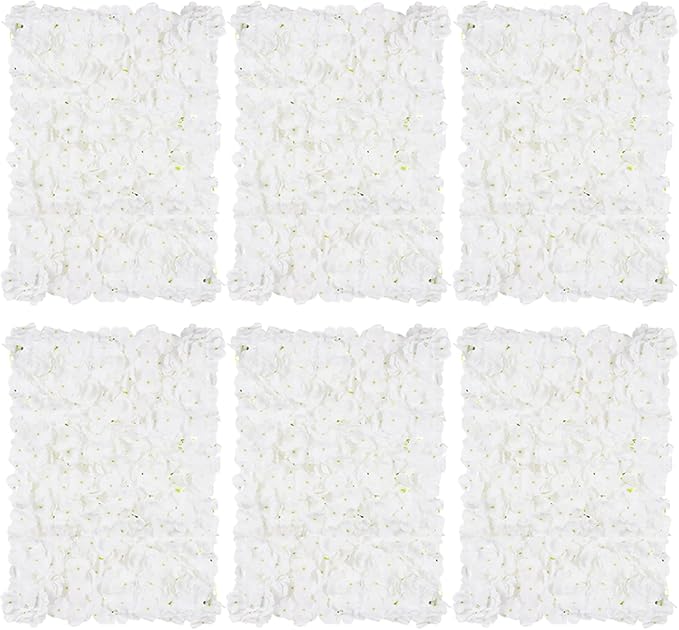 BLOSMON Flower Wall Panel Backdrop: 6 Pcs 24 x 16 Inch Ivory White Artificial Hydrangea Floral Walls for Wedding Party Baby Bridal Shower Decor - Hanging Fake Silk Flower Backdrop Decoration