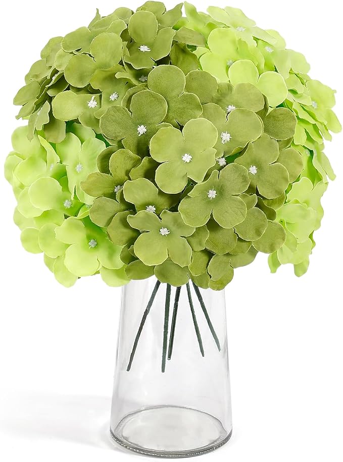 Auihiay 64Pcs Hydrangea Artificial Flowers Bulk, Faux Hydrangea Flowers Heads with Stems for Spring Wedding Garden Kitchen Counter Housewarming Home Party Decor(Mixed Green)