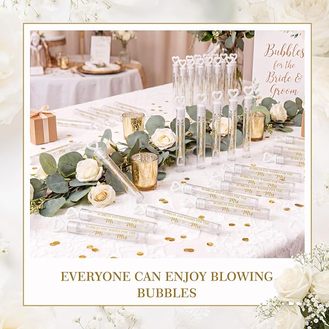 Hollowfly 120 Count Wedding Mini Bubble Wands for a Wedding Bulk Gold Love White Heart Bubble for Guests Send Off Wand Adults Bridal Exit Shower Party Supplies Valentine Anniversaries Celebration