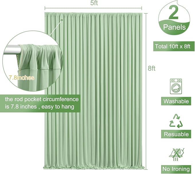 Sage Green Backdrop Curtain for Parties Wrinkle Free Dark Green Photo Curtains Backdrop Drapes Fabric Decoration for Baby Shower Birthday Party Photography 5ft x 8ft,2 Panels