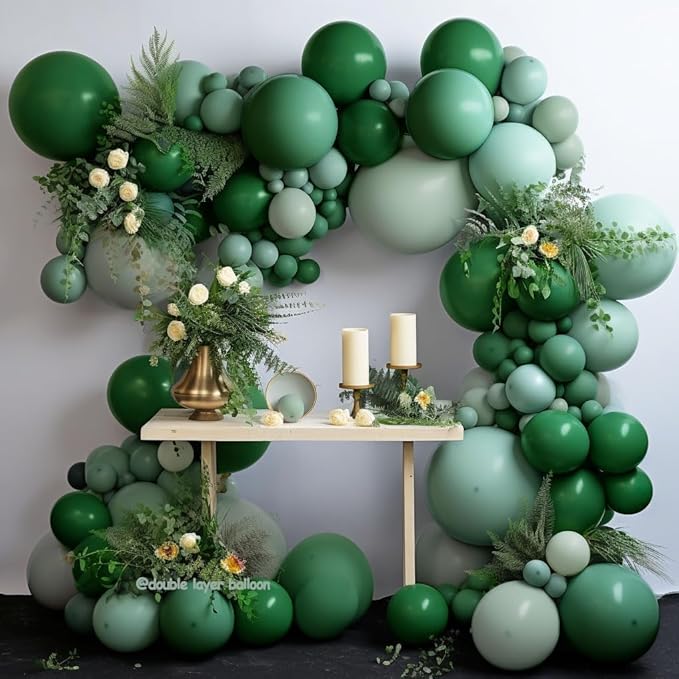 Green Balloon Arch Kit, Double Stuffed Dark Emerald Green Balloon Arch Forest Sage Olive Balloons for Baby Shower Birthday Bridal Wedding Graduation Safari Woodland Wild One Party Decor