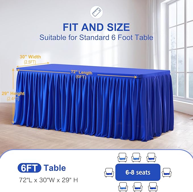 Wish Care 2 Pack Royal Blue Rectangle Table Clothes for 6 Foot Tables, Polyester Fitted Tablecloths 6t Stretch Table Cover for Wedding, Birthday, Parties, Trade Show, Craft Show