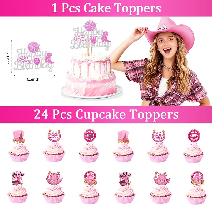 Cowgirl Birthday Party Decorations, Disco Cowgirl Party Supplies with Happy Birthday Banner, Hangang Swir, Latex Balloons, Cake & Cupcake Toppers, Tablecloth for Girls birthday Decor