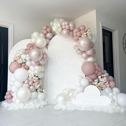 Dusty Pink White Balloon Garland Arch - Double Stuffed White Pearl Balloons for Neutral Wedding Baby Shower Engagement Birthday Party Decorations