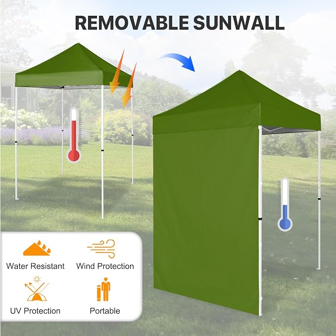 COOS BAY 5x5 Pop Up Canopy Tent with Side Wall, Easy Setup Portable Sun Shelter with Carry Bag, Outdoor Shade for Beach, Camping, Sports & Backyard, Grass Green