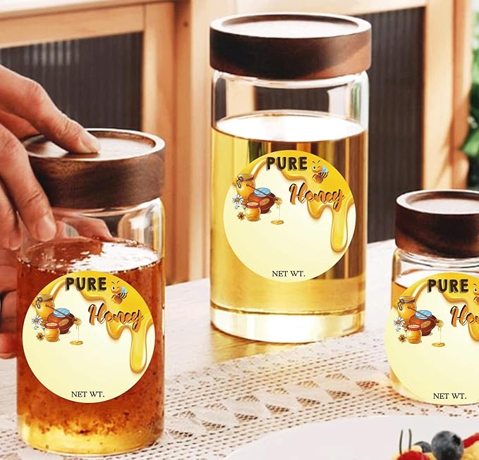 1.5 inch Honey Bottle Label Homemade Honey Net Weight Labels for Small Business Canning Jars and Lids 500pcs Per Roll